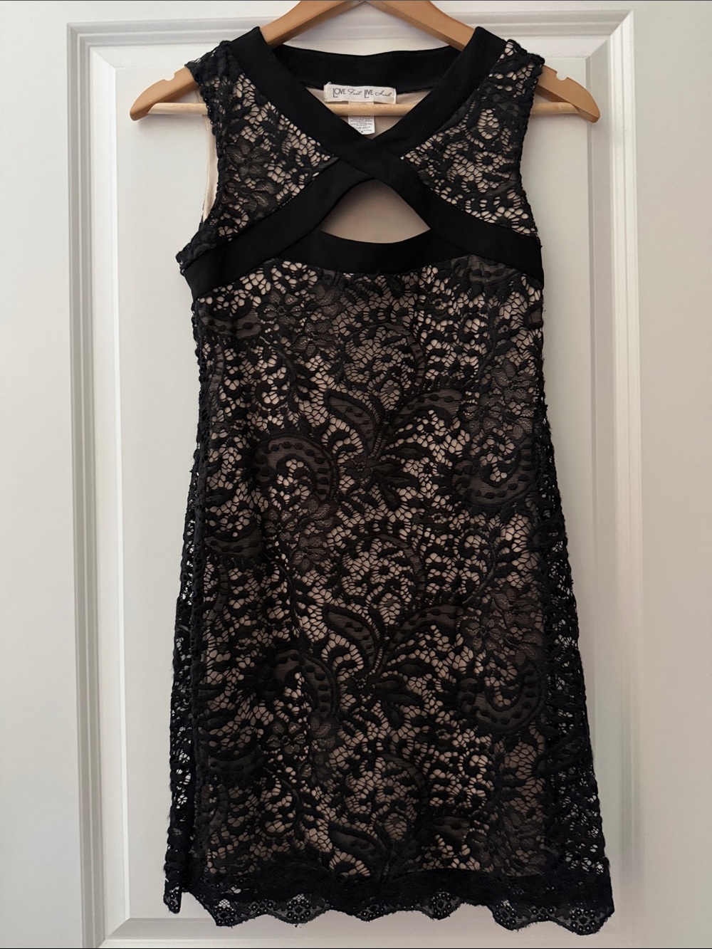 Black Lace Mini Dress with Cutout Neckline